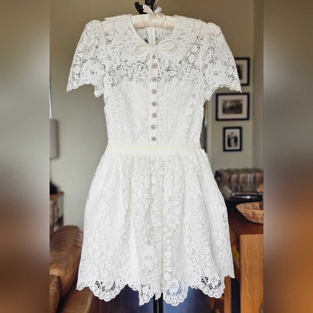 Self-Portrait White Cord Lace Collar Mini Dress